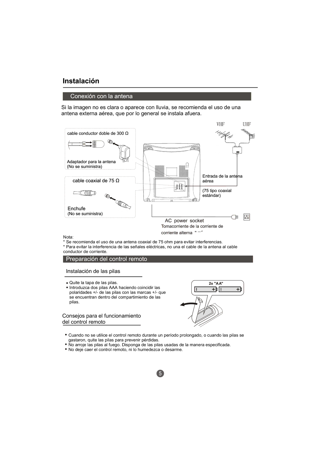 Haier TCR13-A, TCR20-A owner manual Instalación de las pilas 