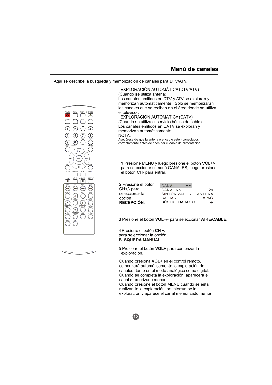 Haier TCR13-A, TCR20-A owner manual Nota, Recepción 