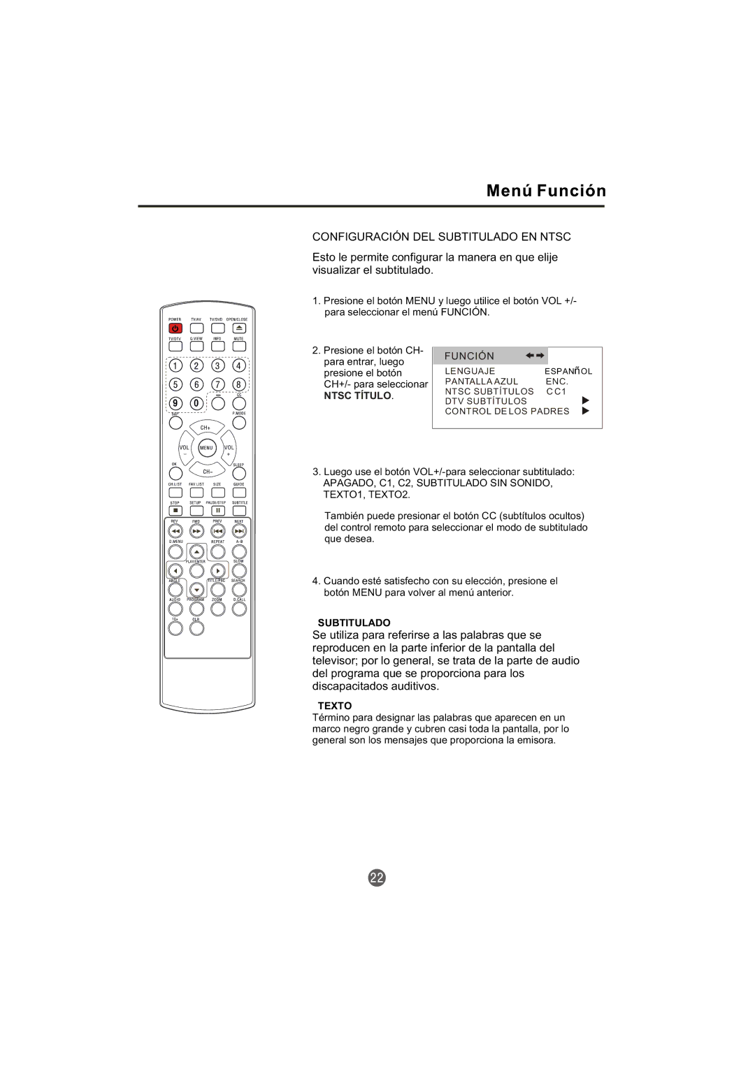 Haier TCR20-A, TCR13-A owner manual Configuración DEL Subtitulado EN Ntsc, Ntsc Título 