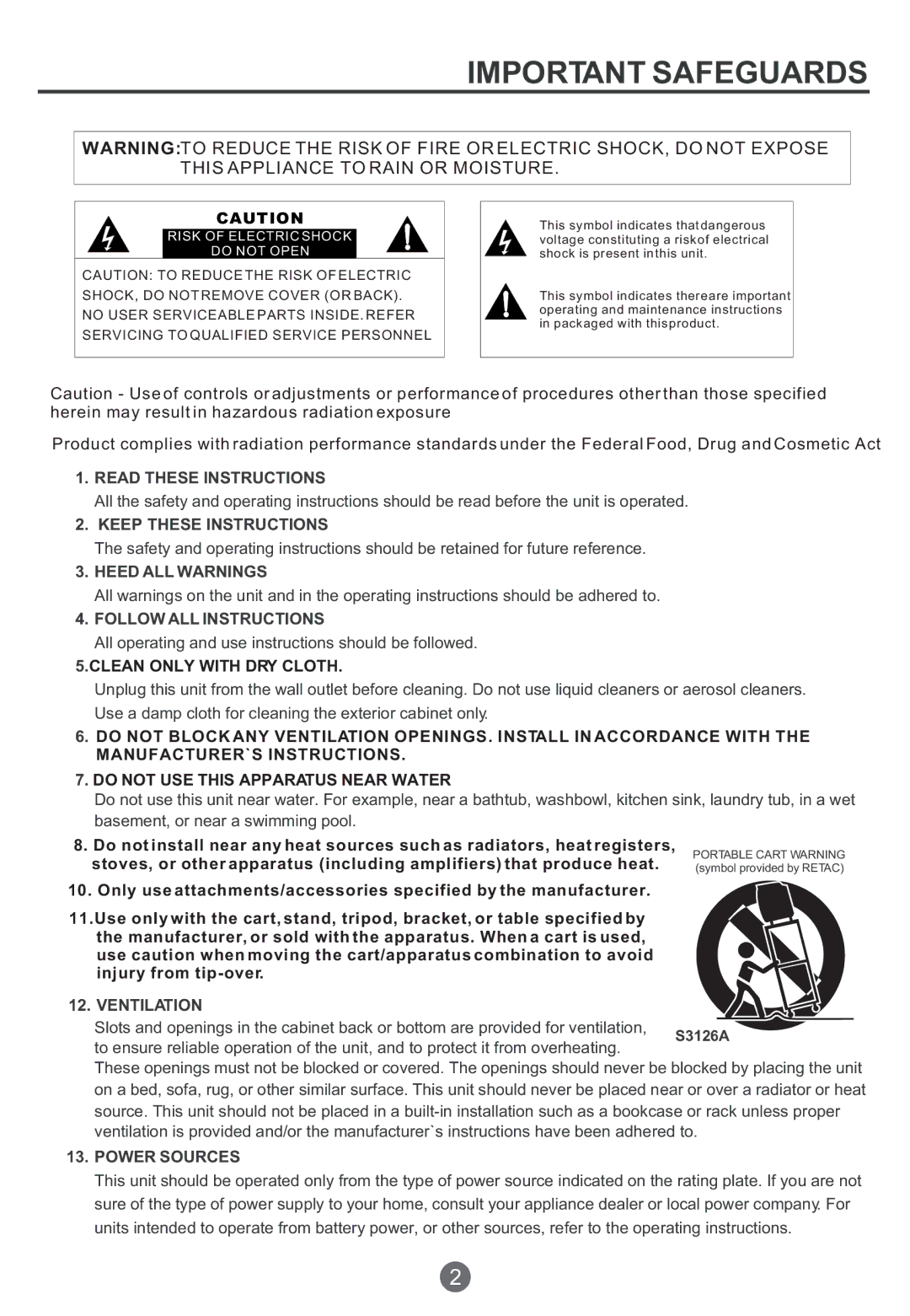 Haier TCR20, TCR13, TCF20 owner manual Important Safeguards 