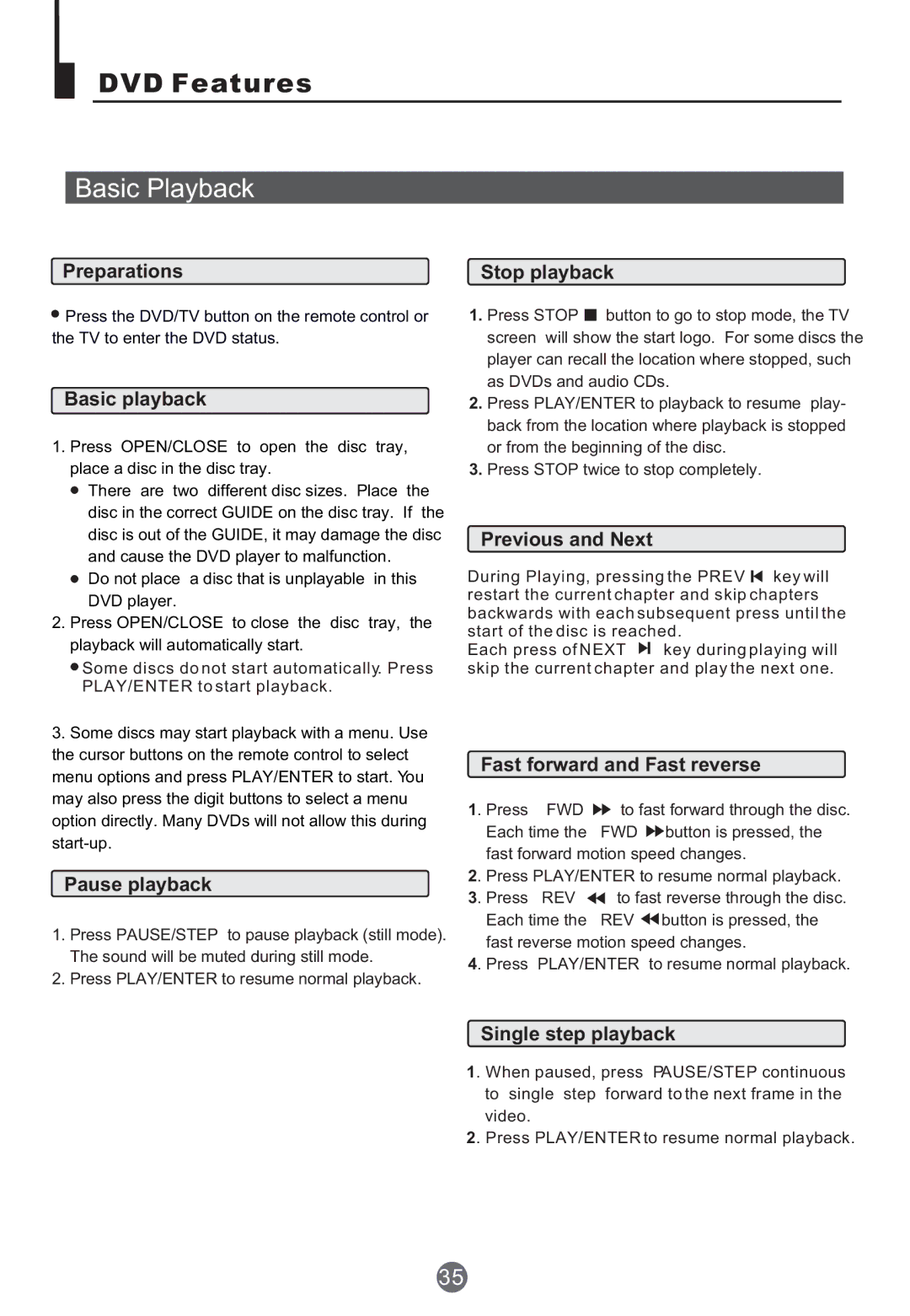 Haier TCR20, TCR13, TCF20 owner manual DVD Features 