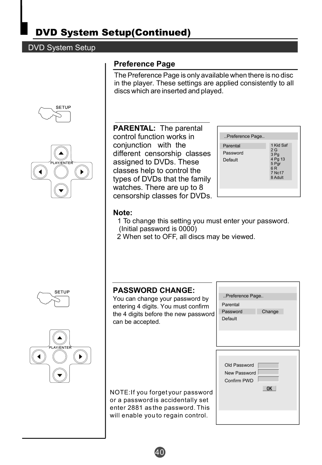 Haier TCF20, TCR20, TCR13 owner manual Preference, Password Change 