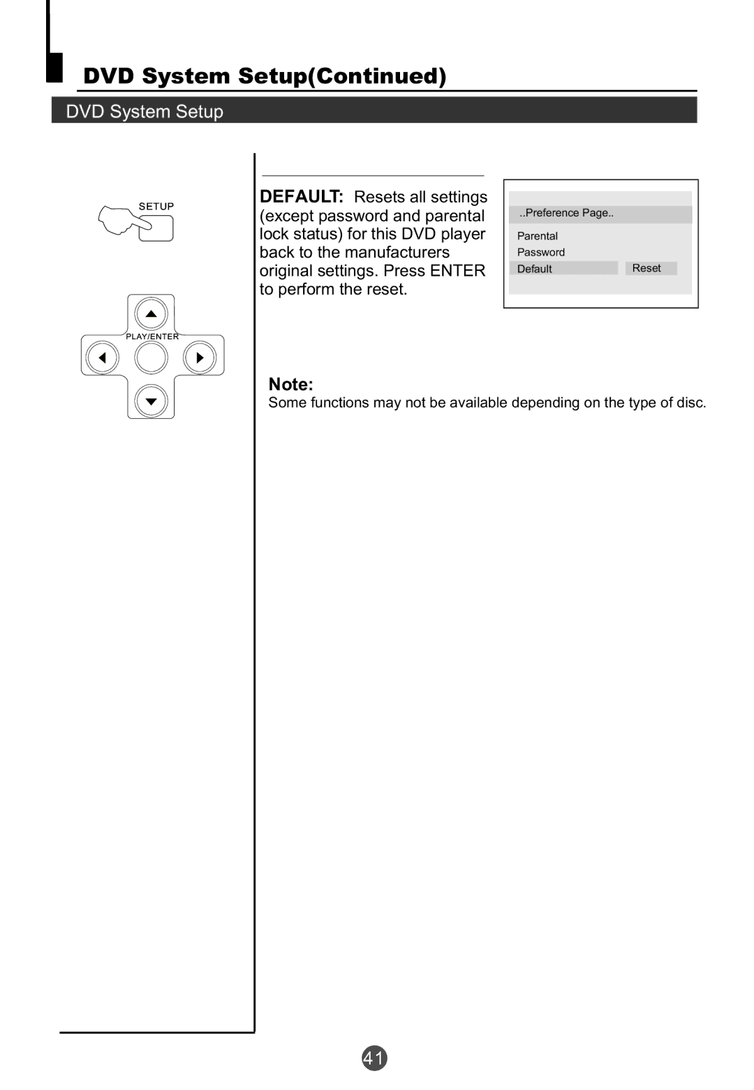 Haier TCR20, TCR13, TCF20 owner manual Preference Parental Password DefaultReset 