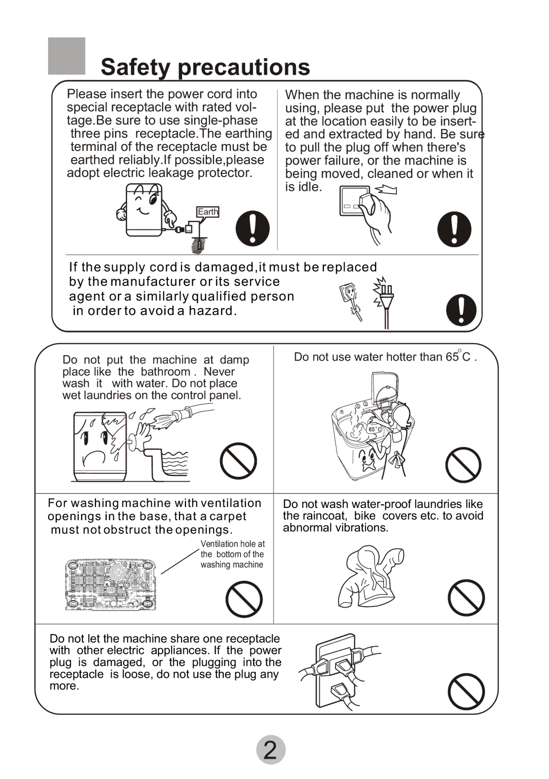 Haier Twi-tub Washing machine user manual ×Safety¢ Òprecautionsâ Ê Â Ï î, Do not use water hotter than 65 C 