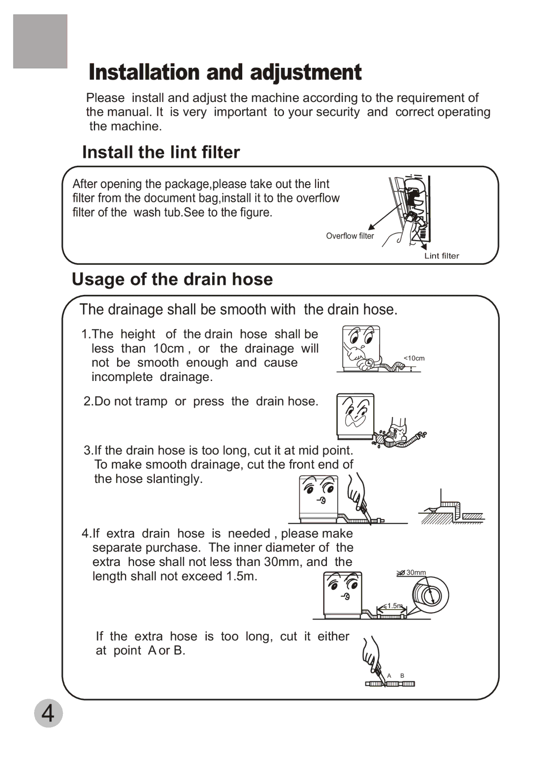 Haier Twin-tub Washing user manual Installation and adjustment, Install the lint filter 