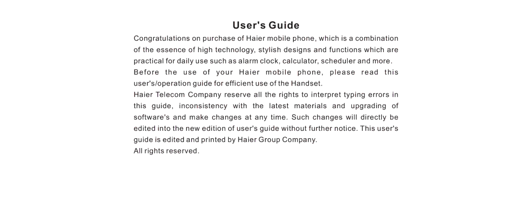 Haier V280 manual Users Guide 