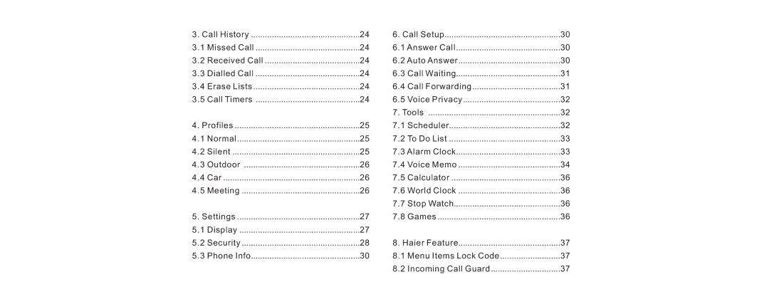 Haier V280 manual Calculator Meeting World Clock Stop Watch Settings 