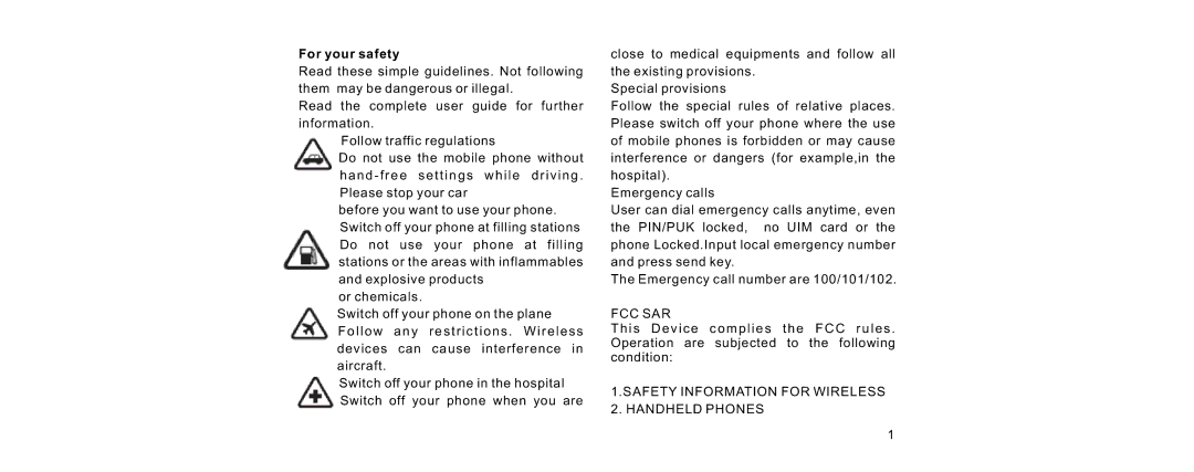 Haier V280 manual For your safety, Fcc Sar 