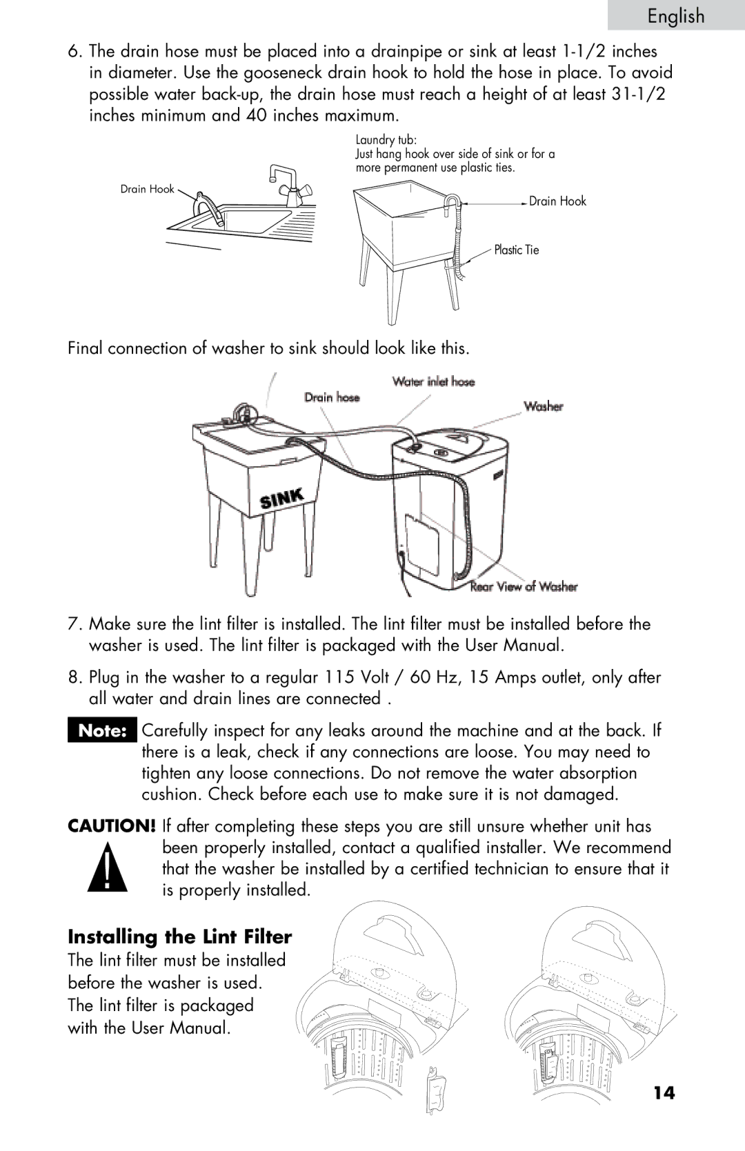 Haier WD-9999-14 user manual Installing the Lint Filter 