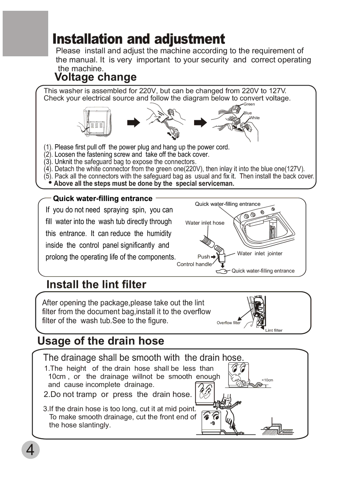 Haier WD55dHSHAT user manual Installation and adjustment, Voltage change 