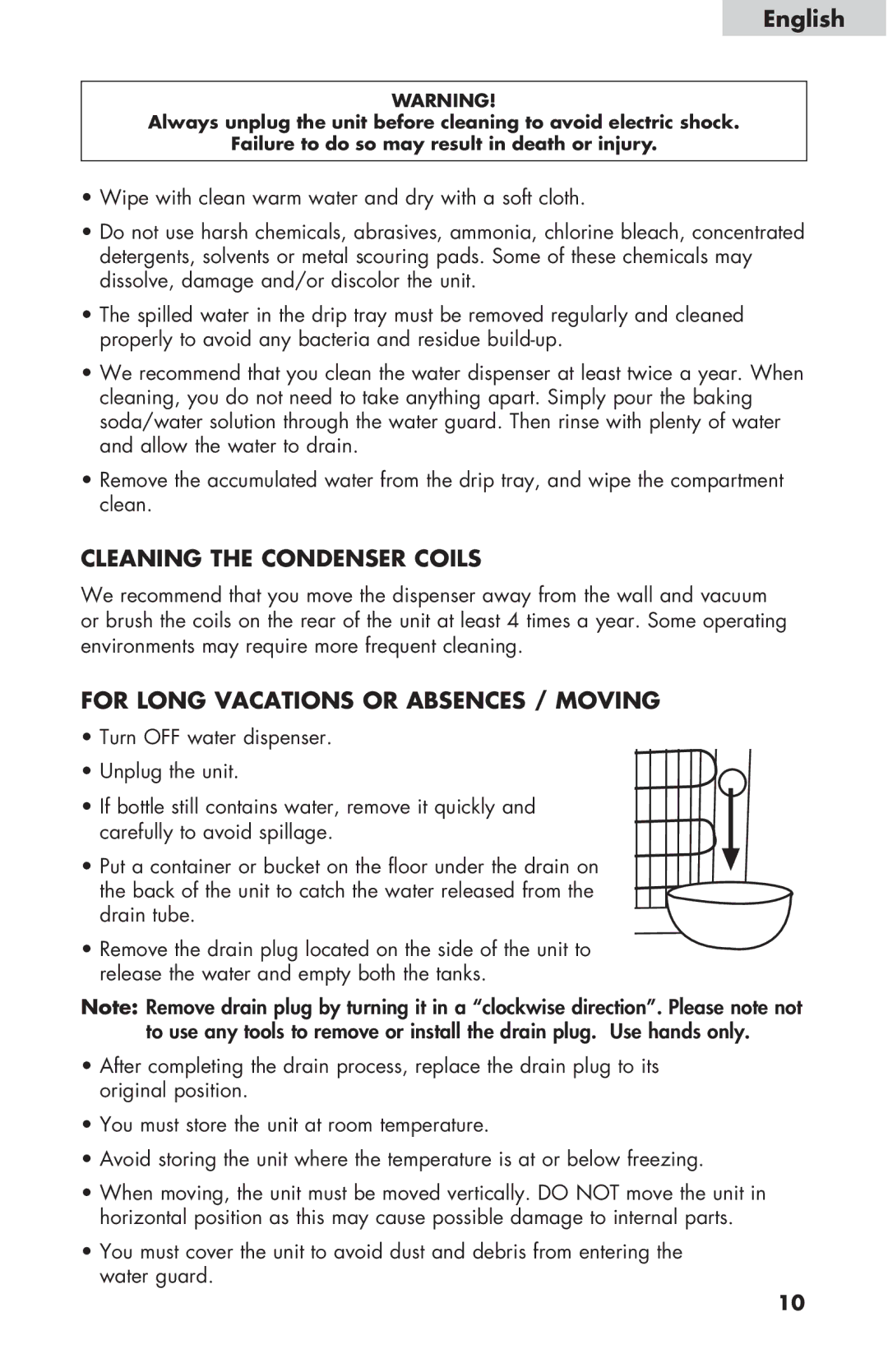 Haier WDNS116BBS user manual Cleaning the Condenser Coils, For Long Vacations or Absences / Moving 