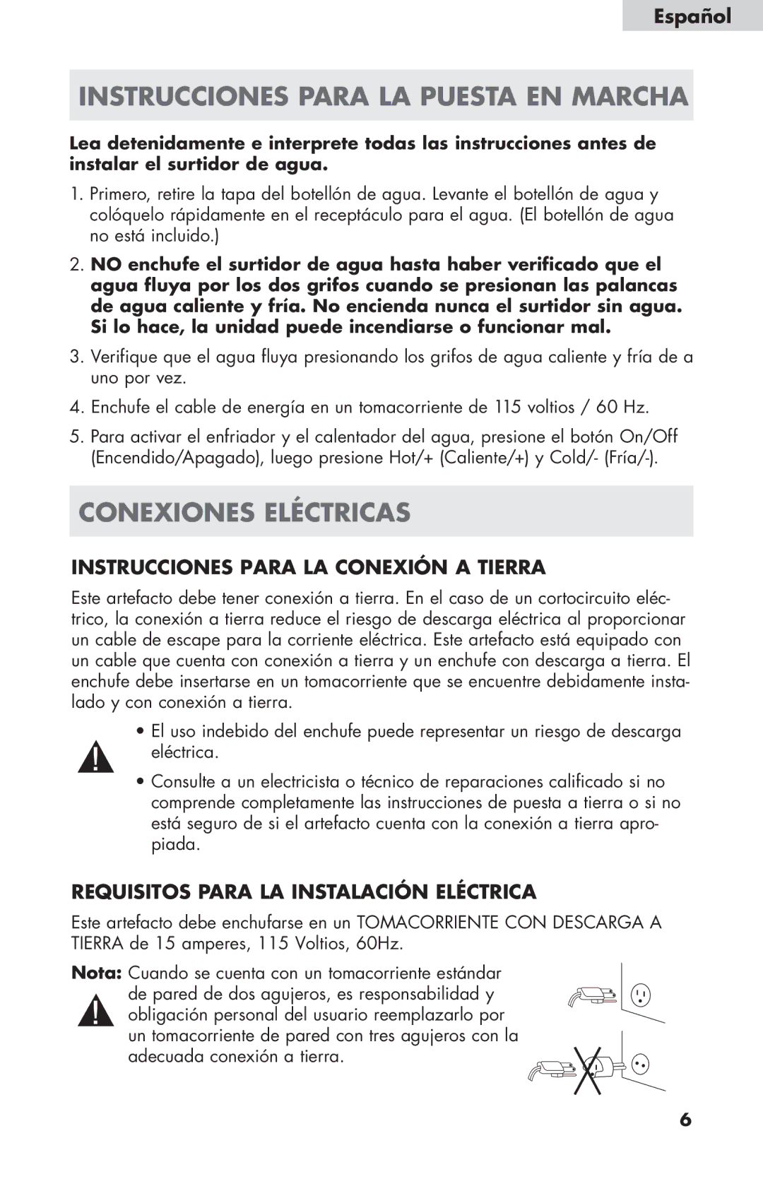 Haier WDNS116BBS Instrucciones Para LA Puesta EN Marcha, Conexiones Eléctricas, Instrucciones para la conexión a tierra 