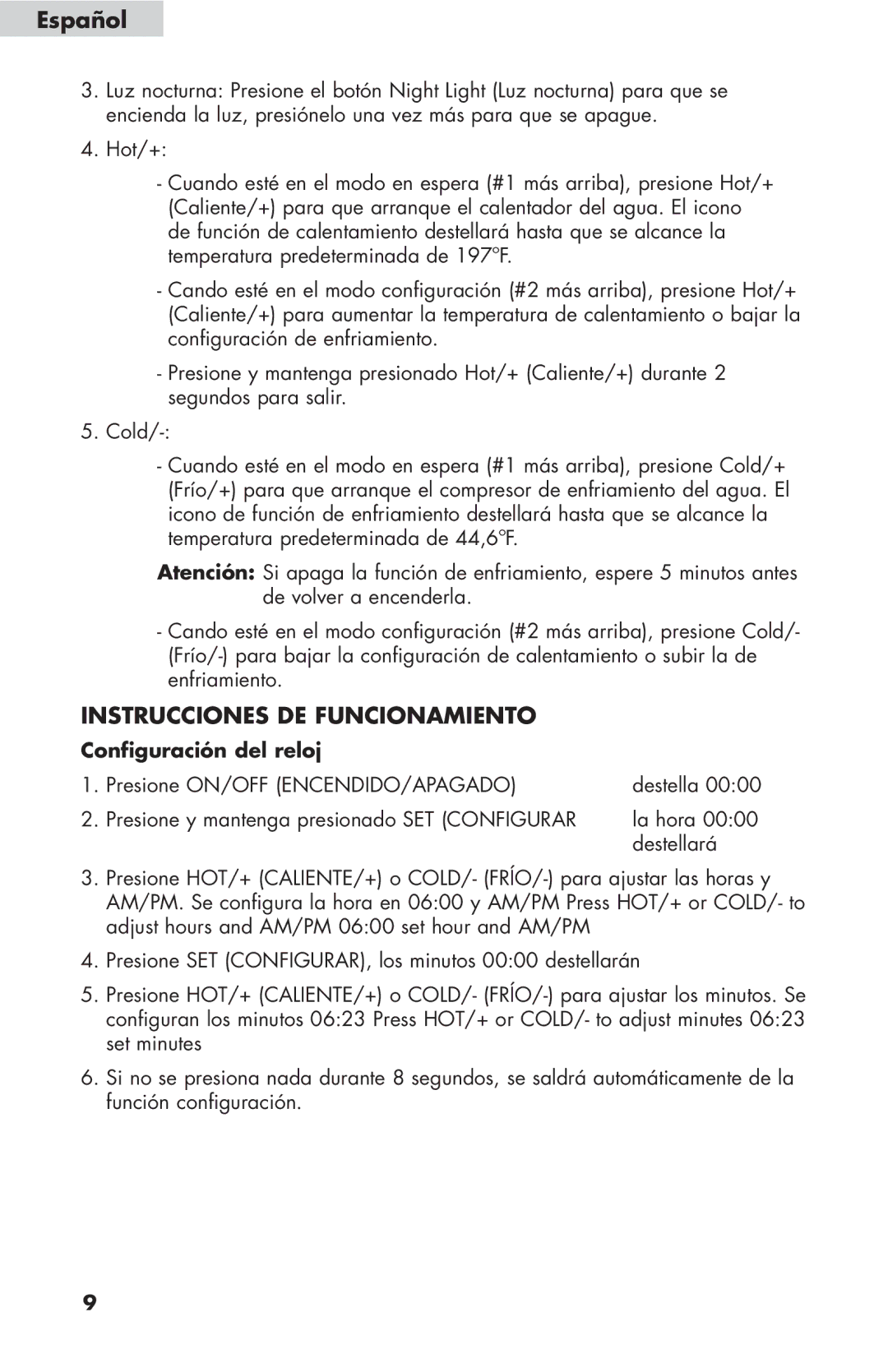 Haier WDNS116BBS user manual Instrucciones DE Funcionamiento, Configuración del reloj 