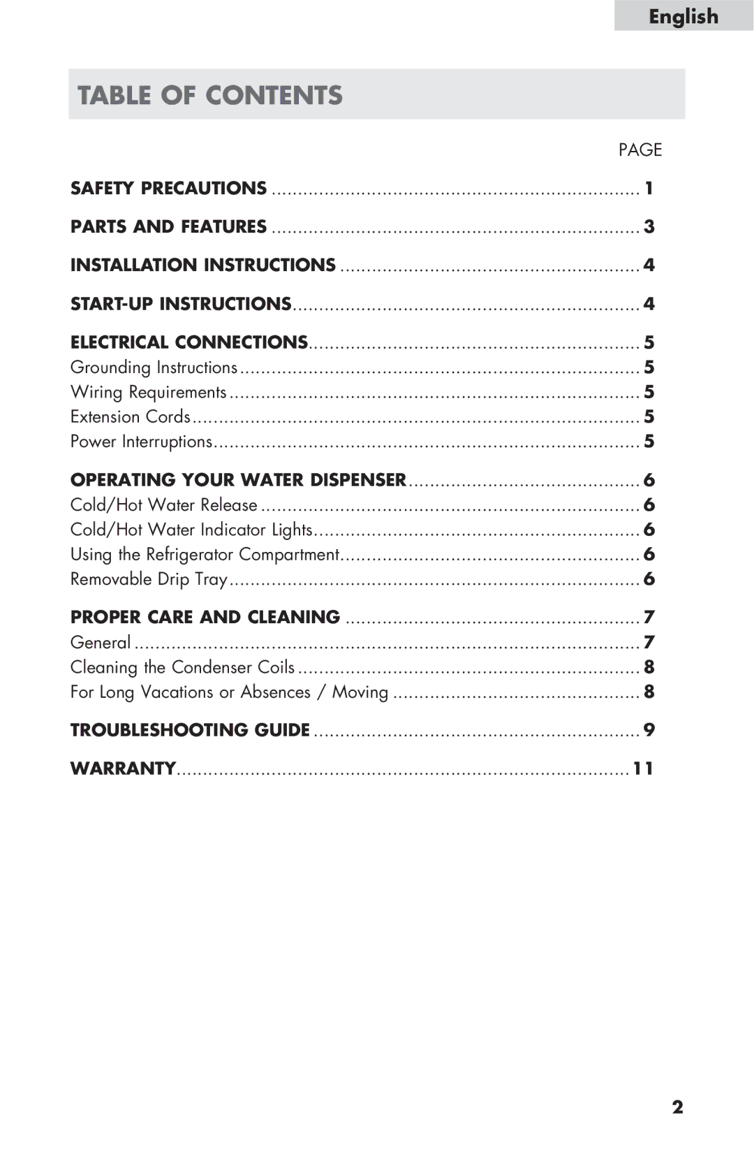 Haier WDNS116BBS user manual Table of Contents 