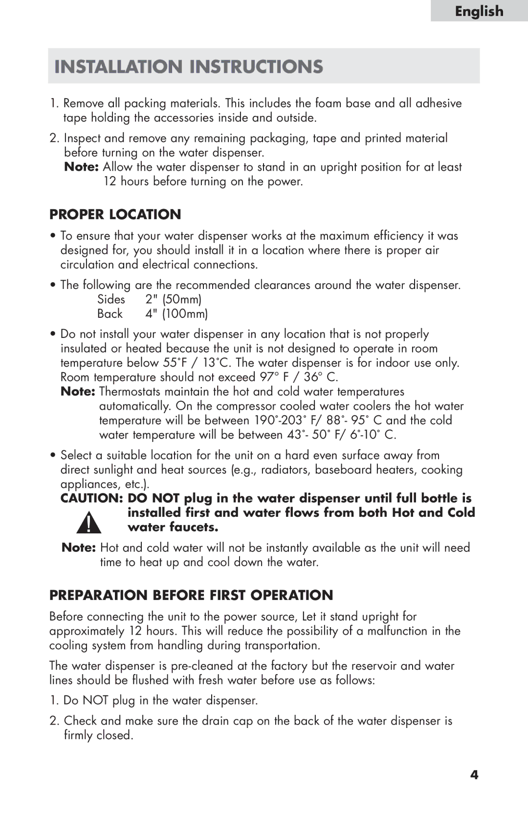 Haier WDNS116BBS user manual Installation Instructions, Proper Location, Preparation Before First Operation 