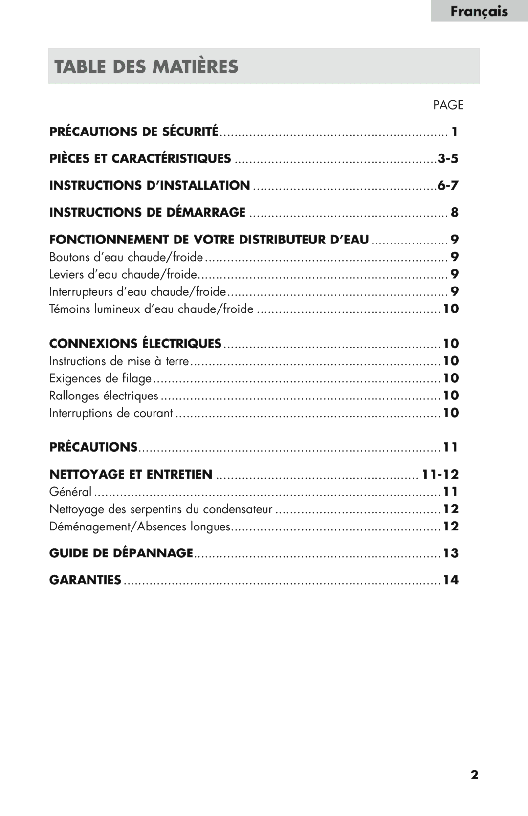 Haier WDNS115BW, WDNS32BW, WDNS121SS Table DES Matières, Connexions Électriques, Précautions Nettoyage ET Entretien 