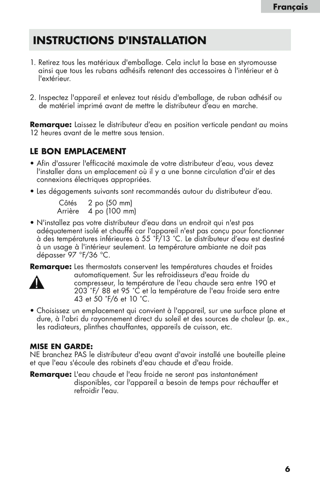 Haier WDNS32BW, WDNS121SS, WDNS115BW user manual LE BON Emplacement, Mise EN Garde 