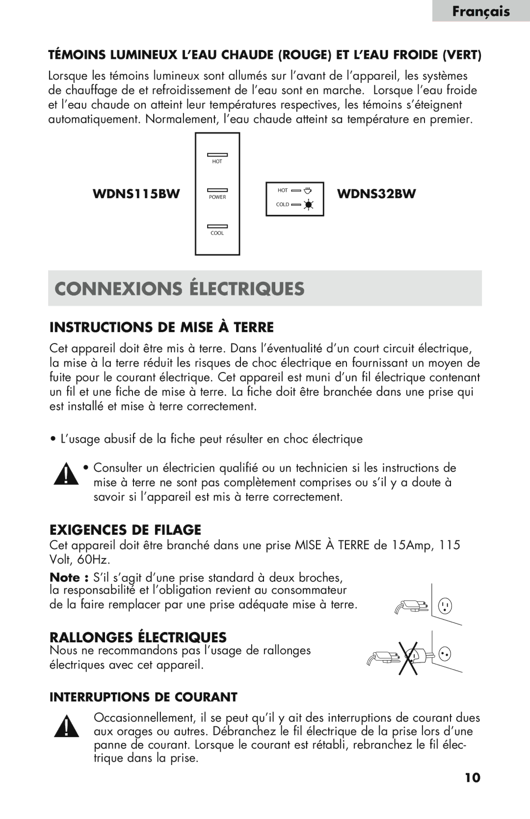 Haier WDNS121SS, WDNS32BW Connexions Électriques, Instructions DE Mise À Terre, Exigences DE Filage, Rallonges Électriques 