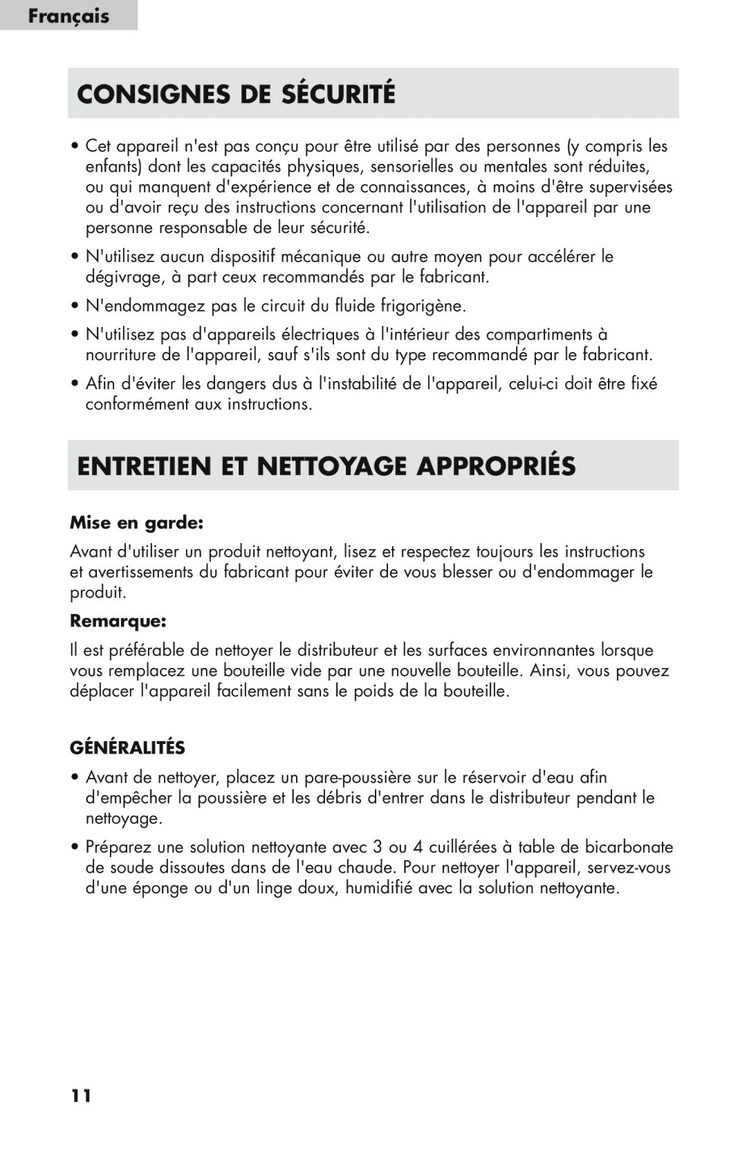 Haier WDNS115BW, WDNS32BW, WDNS121SS user manual Mise en garde, Remarque, Généralités 