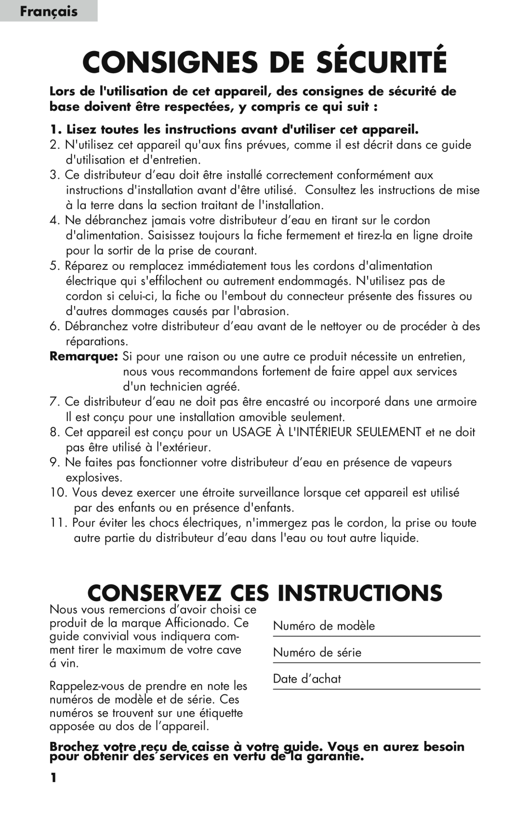 Haier WDNS121SS, WDNS32BW, WDNS115BW user manual Consignes De Sécurité, Français, Conservez Ces Instructions 