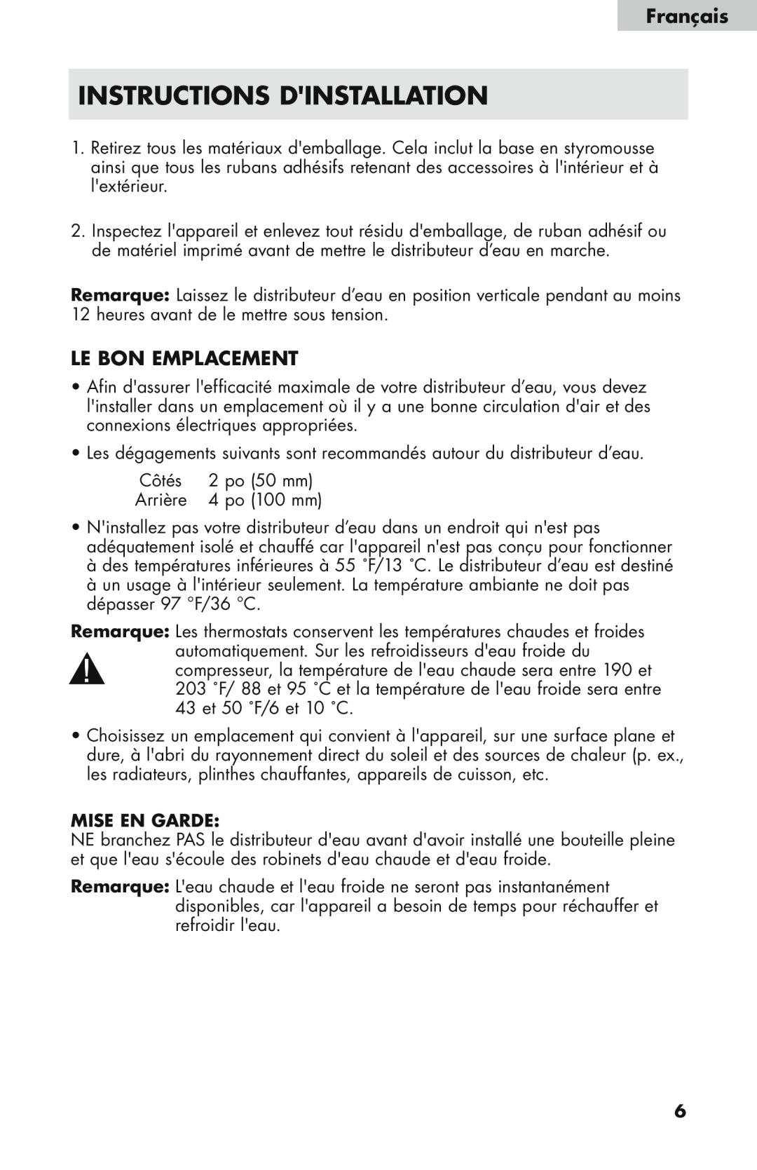 Haier WDNS32BW, WDNS121SS, WDNS115BW user manual Instructions Dinstallation, Le Bon Emplacement, Français 