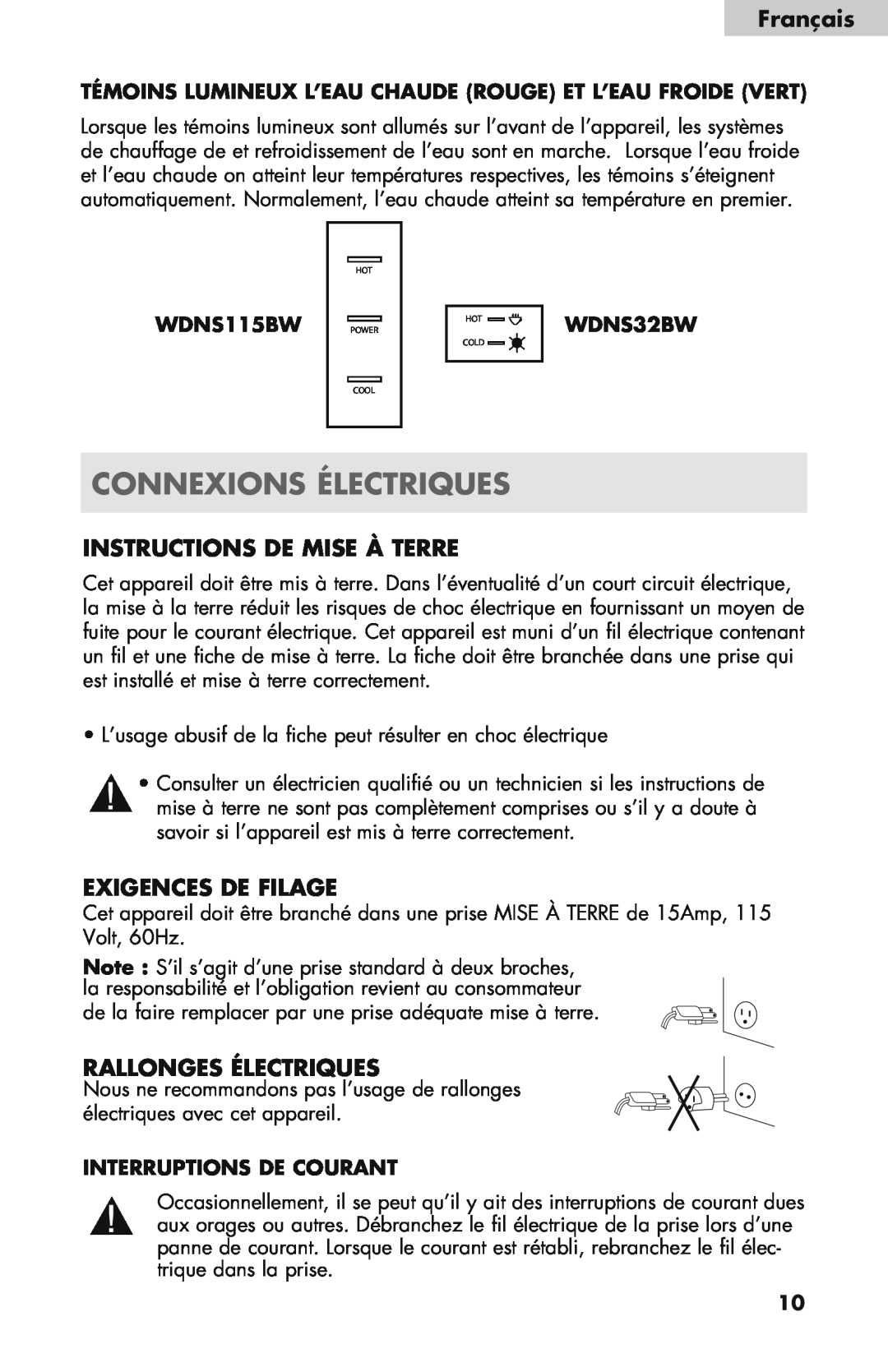 Haier WDNS121SS Connexions Électriques, Instructions De Mise À Terre, Exigences De Filage, Rallonges Électriques, Français 