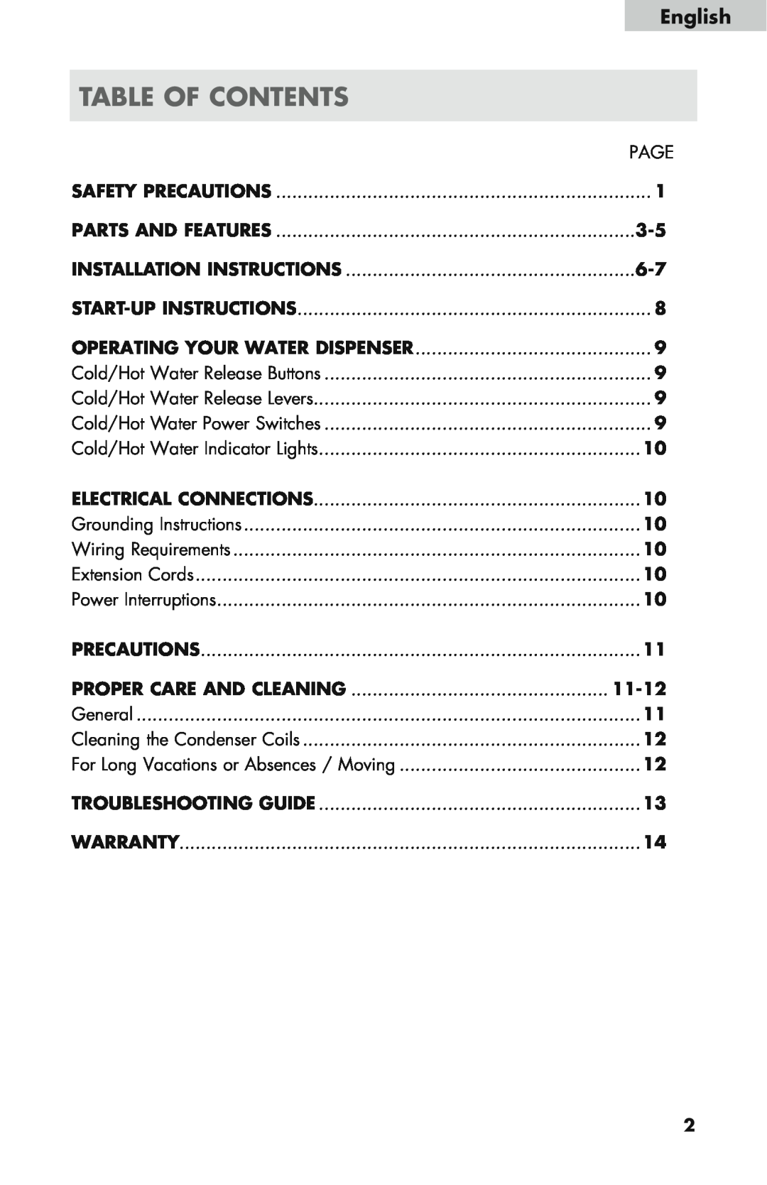 Haier WDNS32BW, WDNS121SS, WDNS115BW user manual Table Of Contents, English 