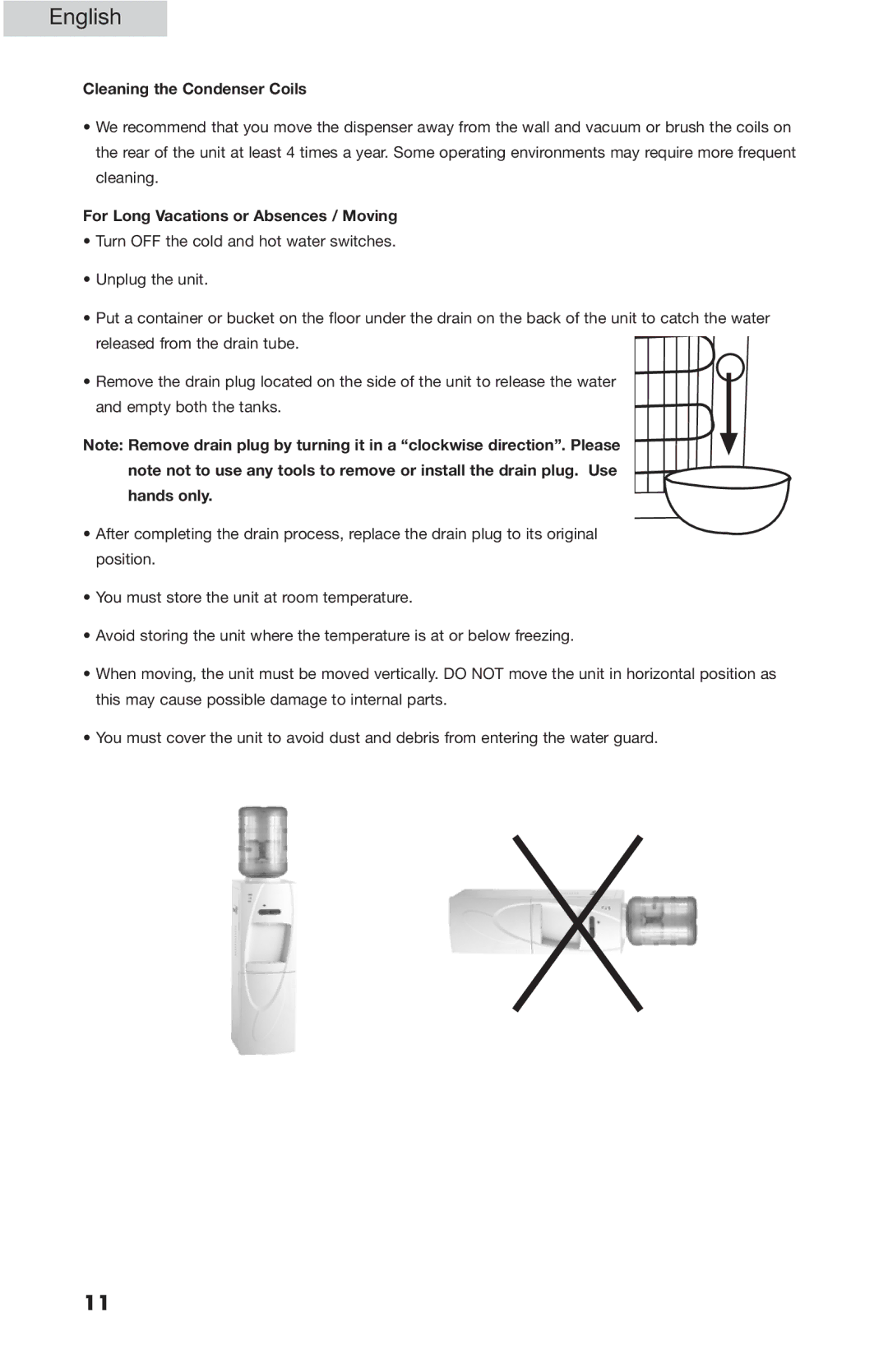 Haier WDNSC145, WDNS201SS, WDNS055, WDNS045 user manual Cleaning the Condenser Coils, For Long Vacations or Absences / Moving 