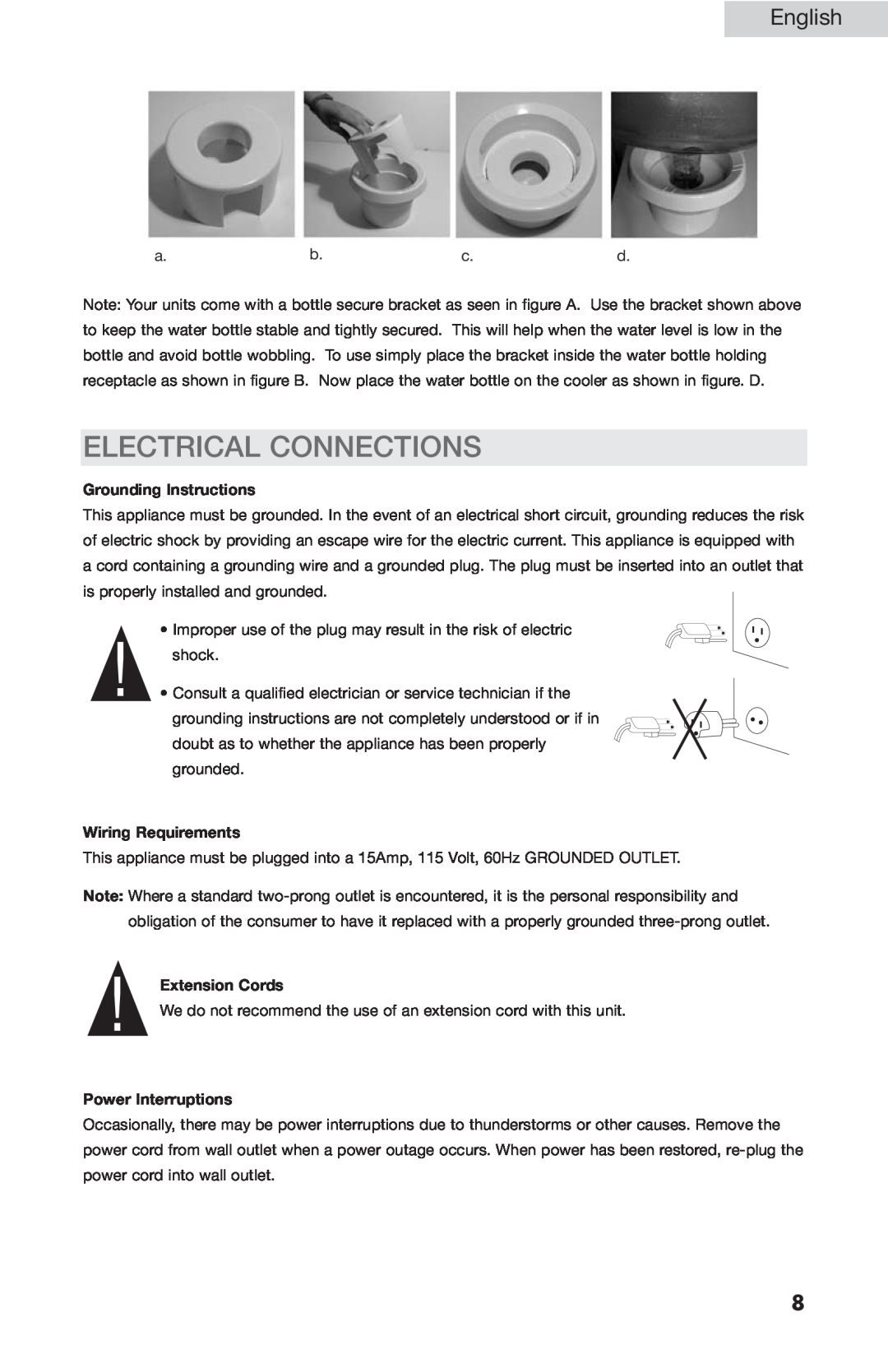 Haier WDNS201SS, WDNSC145 Electrical Connections, English, Grounding Instructions, Wiring Requirements, Extension Cords 