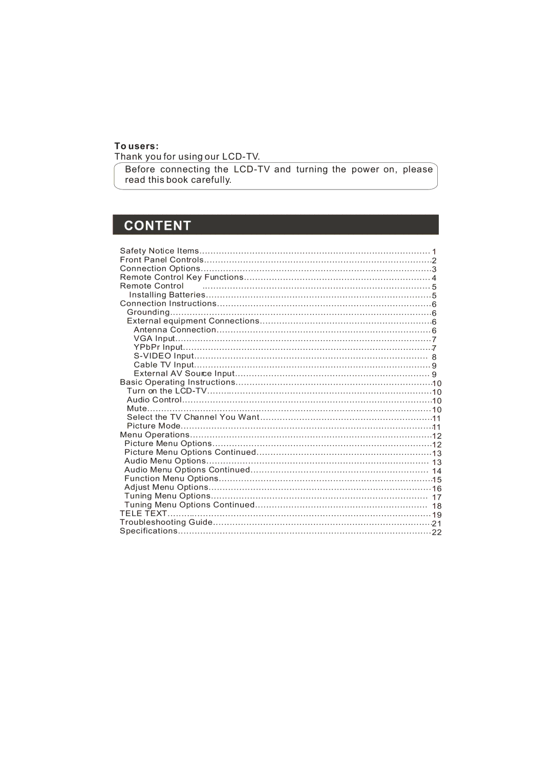 Haier WL22T1, WL19T1 user manual Content, To users 