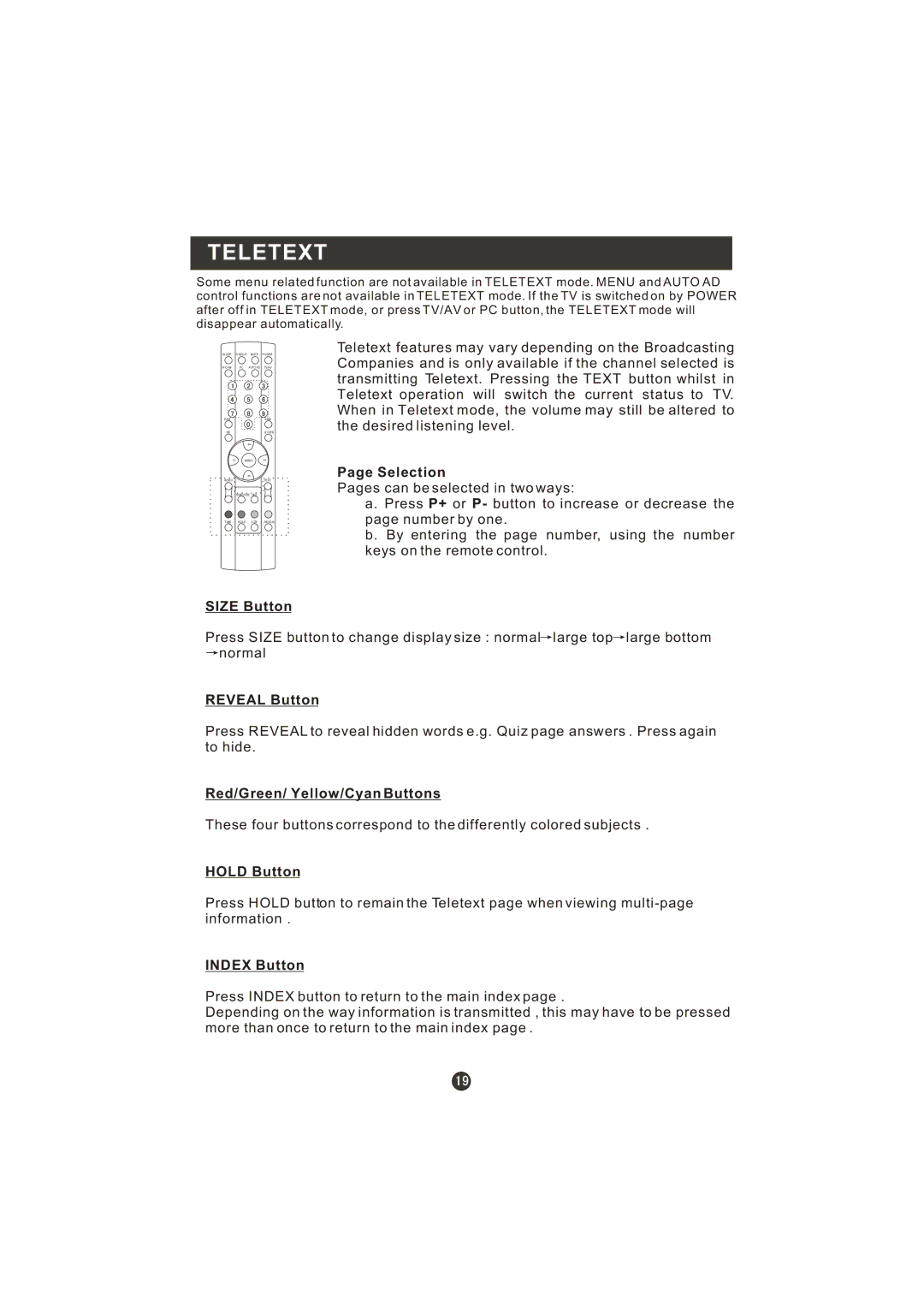 Haier WL19T1, WL22T1 user manual Teletext 