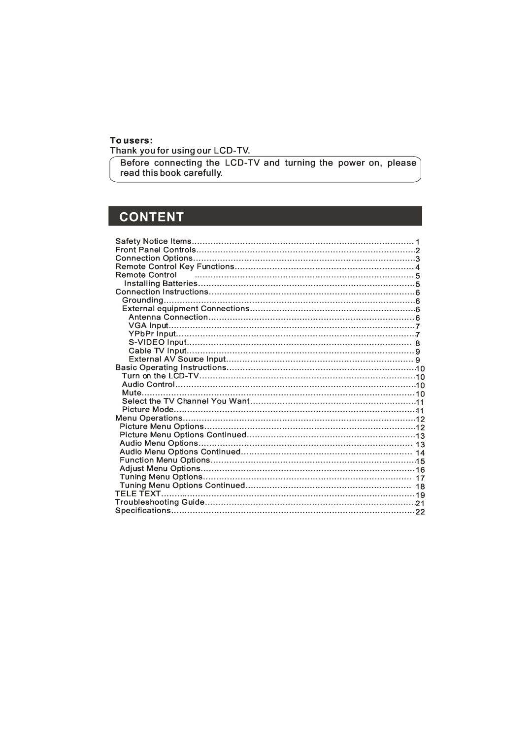 Haier WL22T1, WL19T1 user manual Content, To users 