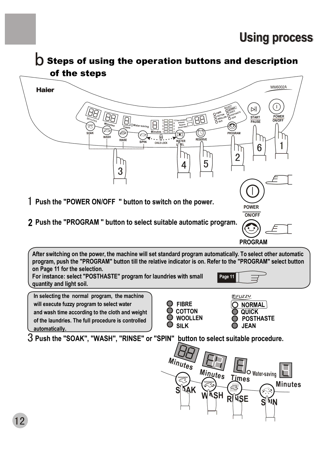 Haier WM6002A user manual Minutes 