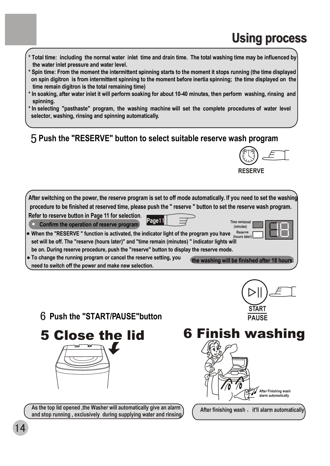 Haier WM6002A user manual Close the lid, Reserve 