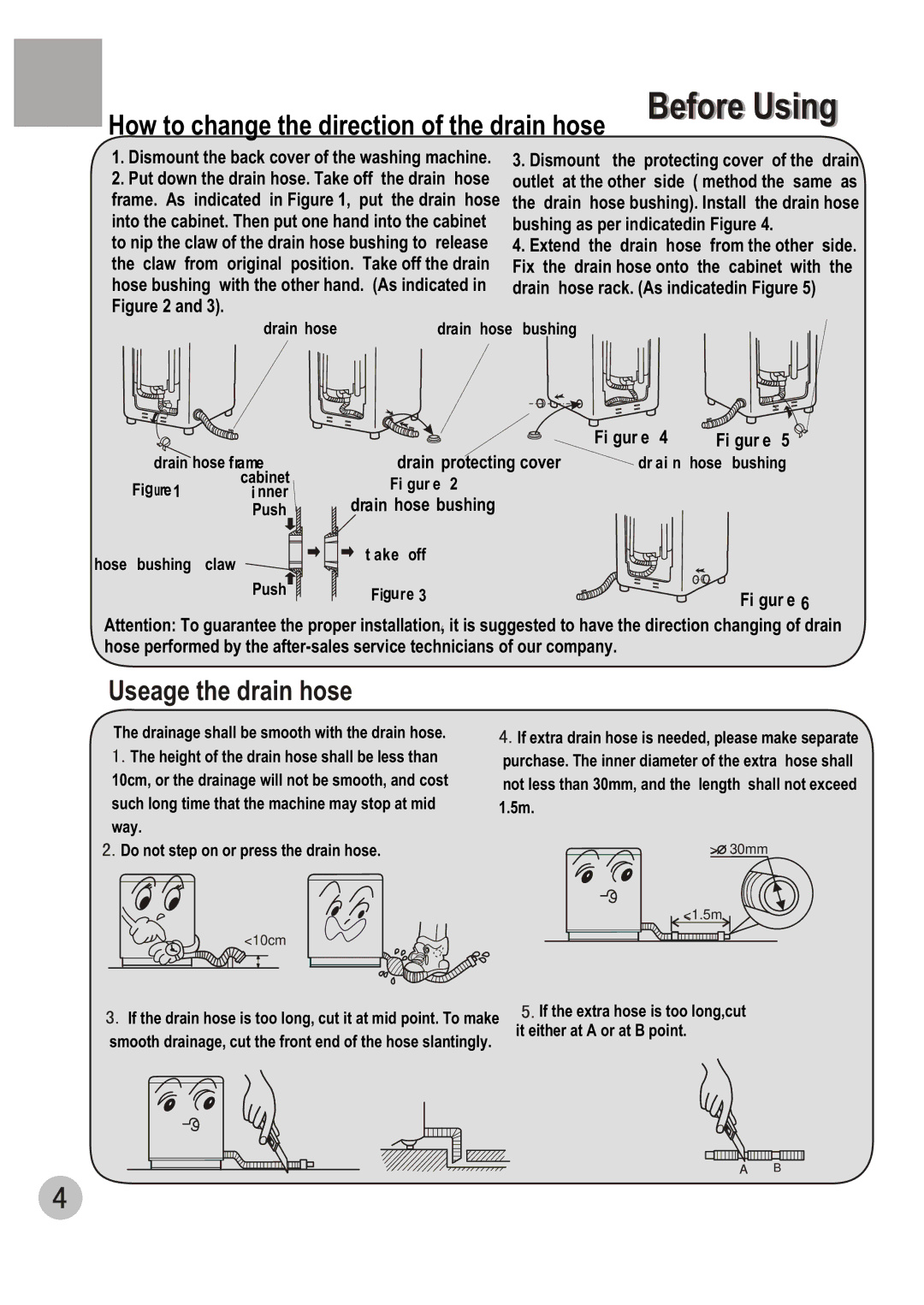 Haier WM6002A user manual How to change the direction of the drain hose, Useage the drain hose 