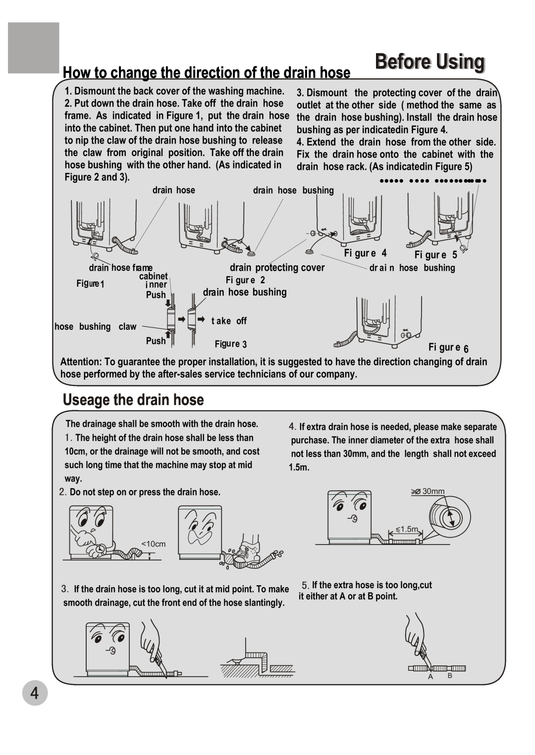 Haier WM6002A user manual How to change the direction of the drain hose, Useage the drain hose, Before Using 