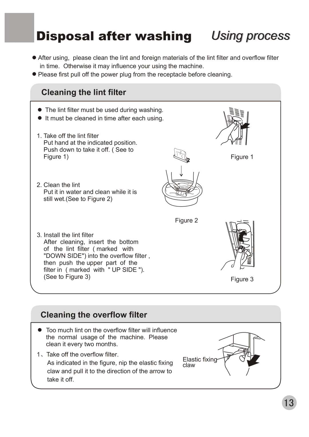 Haier WMS650 user manual Disposal after washing Using process, Cleaning the lint filter 