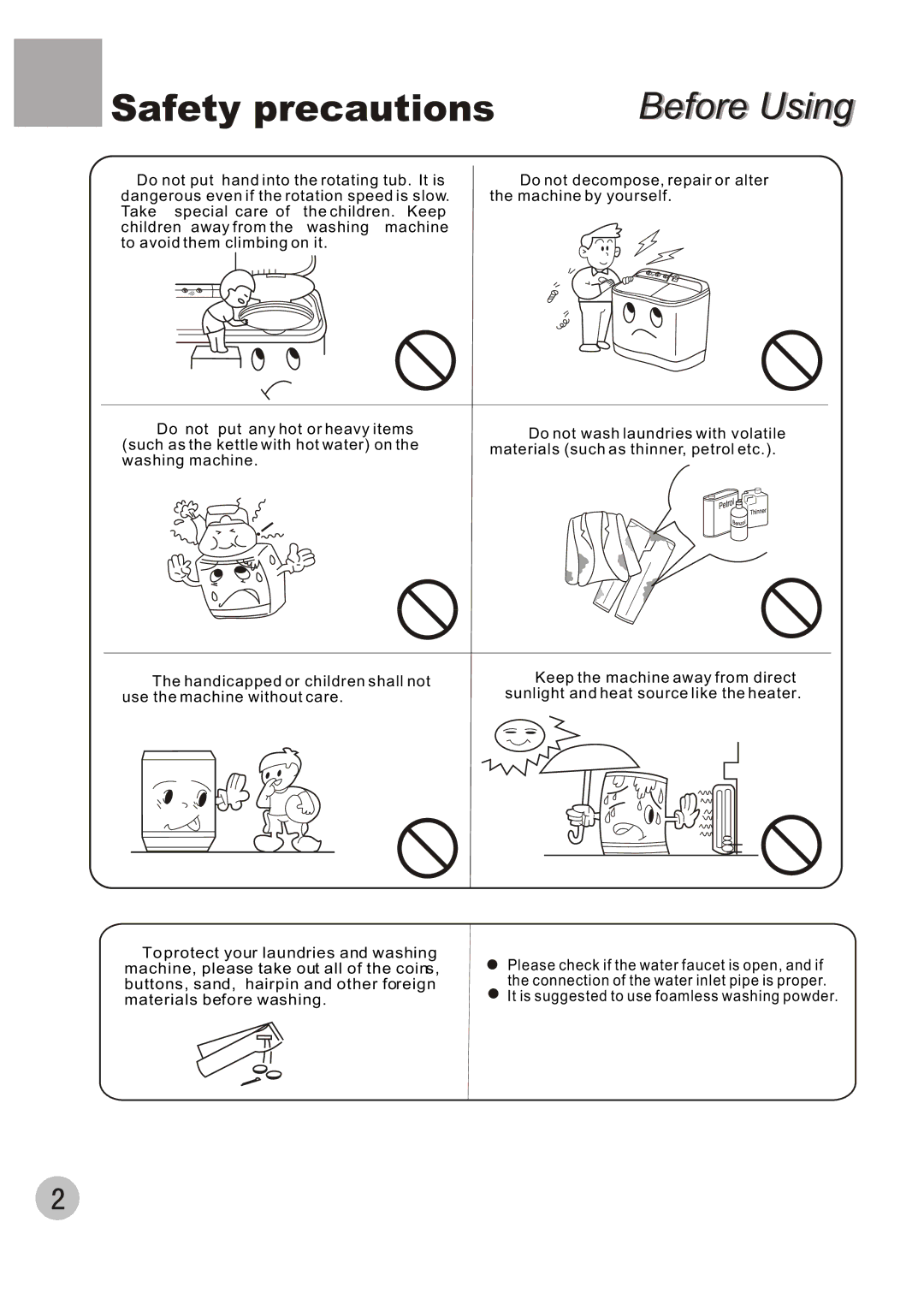 Haier WMS650 user manual Safety precautions 