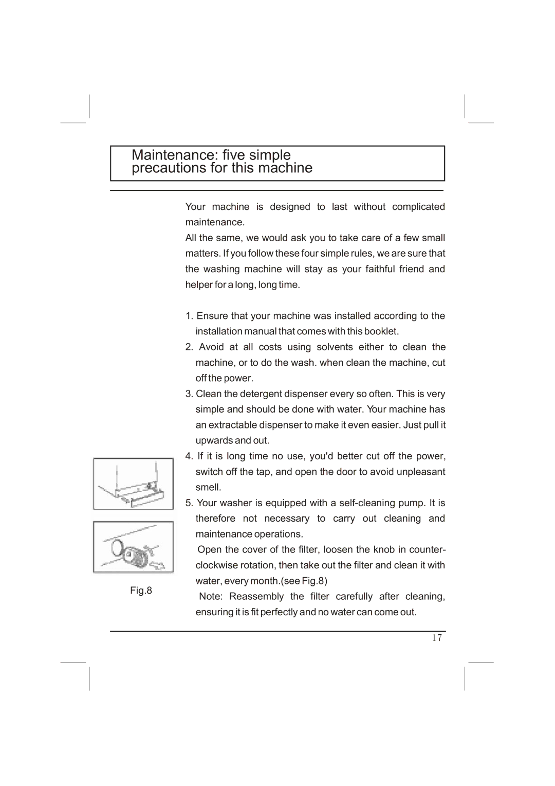 Haier WNA600T, WNA500T manual Maintenance five simple precautions for this machine 