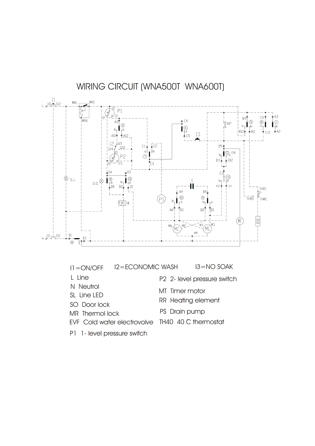 Haier manual Wiring Circuit WNA500T WNA600T 