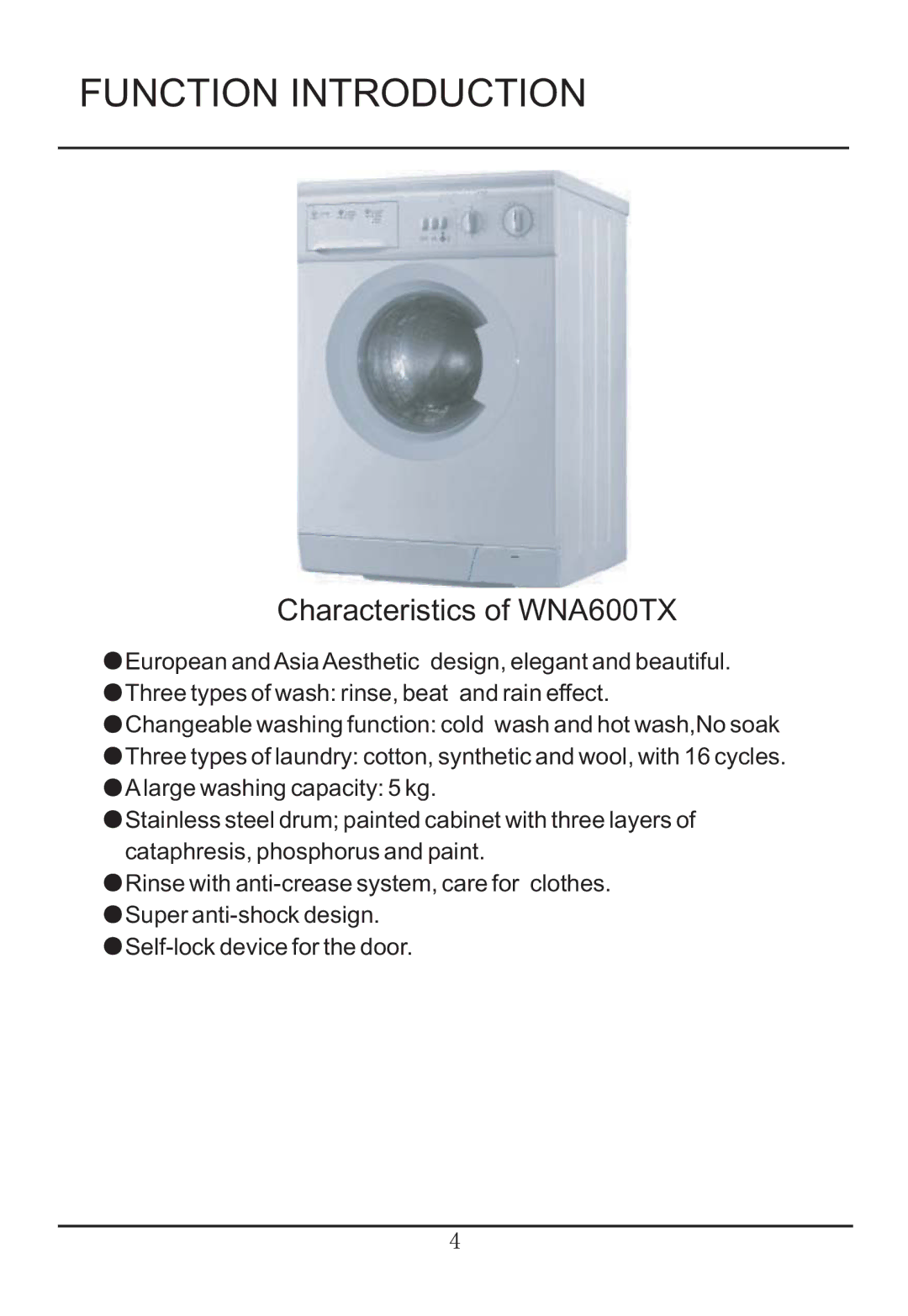 Haier manual Characteristics of WNA600TX 