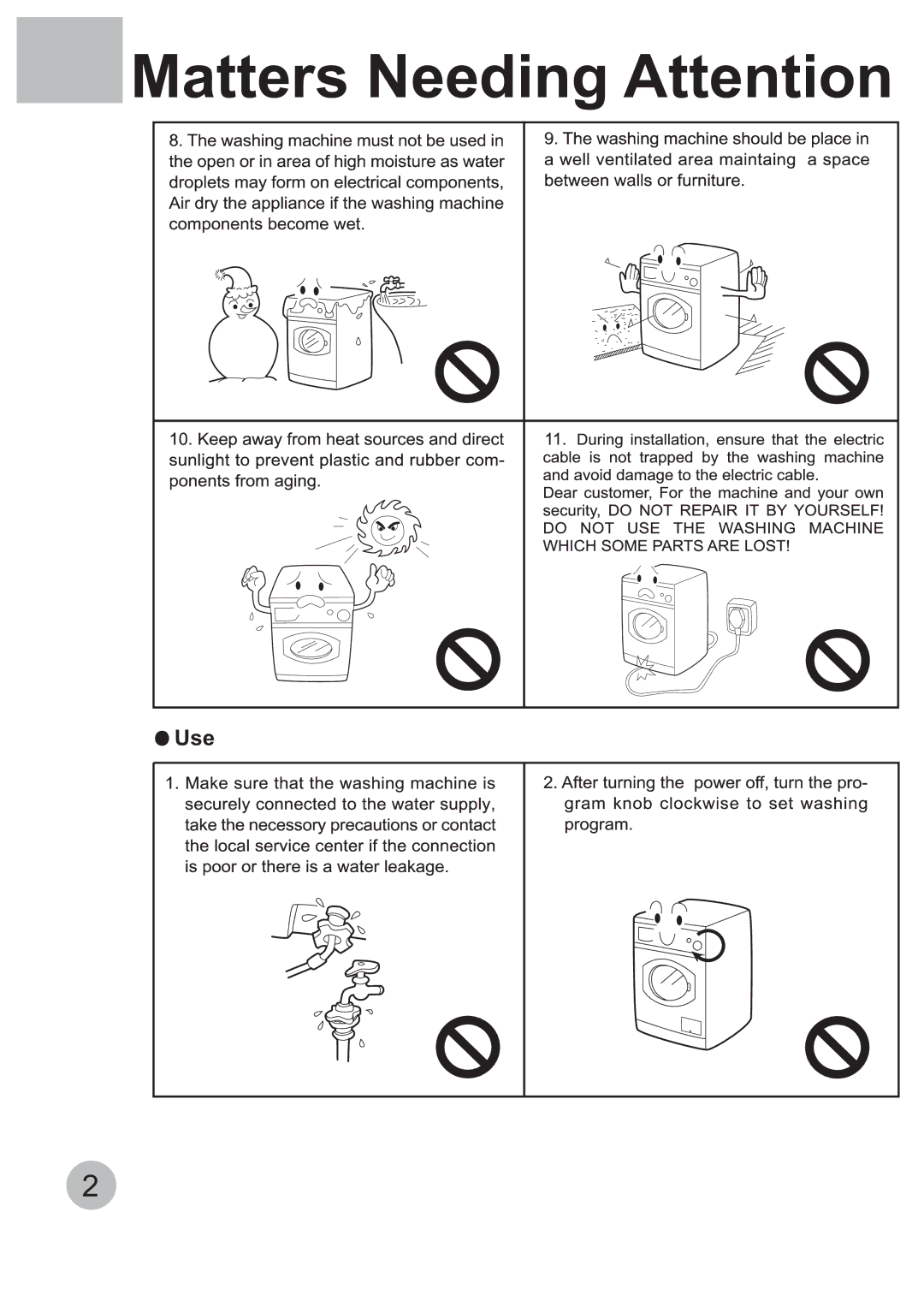 Haier WNM800TE, WNM1000TE manual Matters Needing Attention 