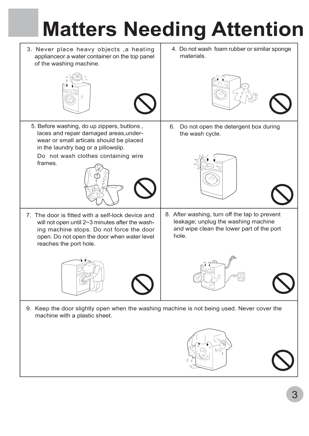 Haier WNM1000TE, WNM800TE manual Matters Needing Attention 