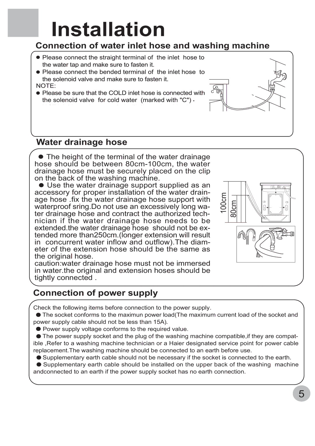 Haier WNM1000TE, WNM800TE manual Installation 