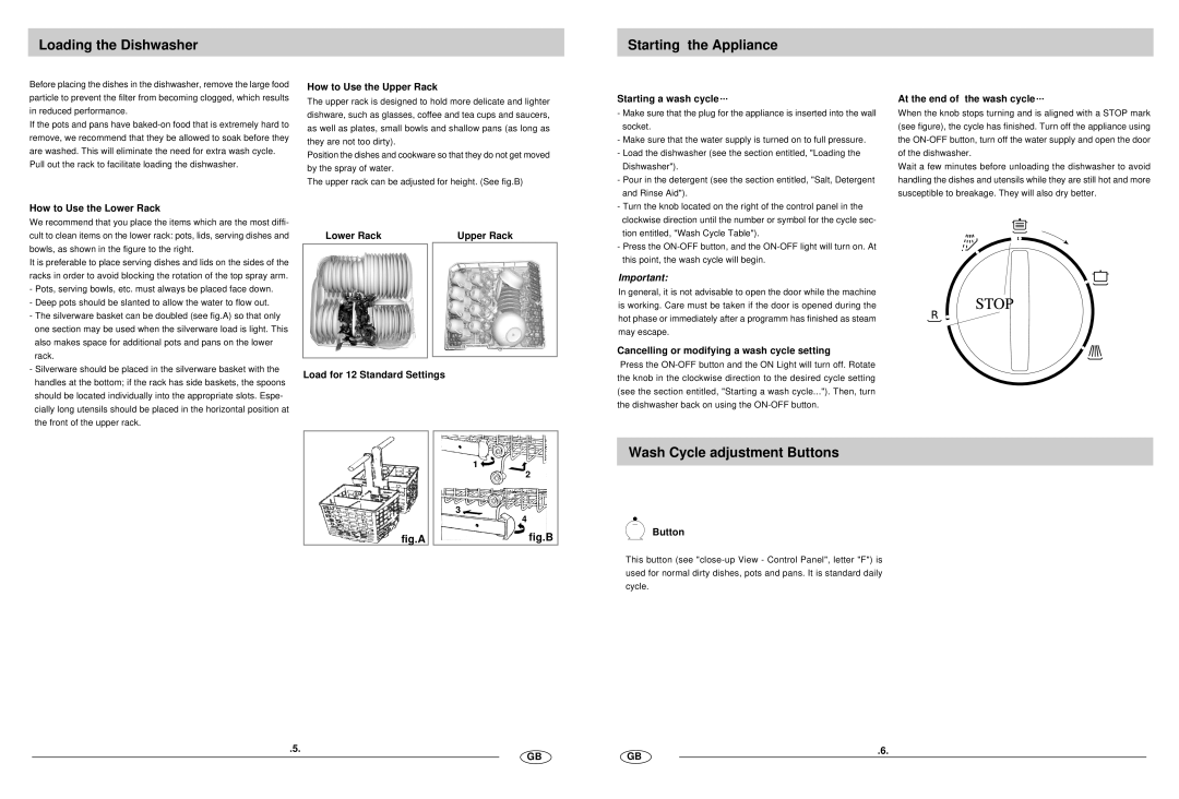 Haier WQP12-AFM2 manual Loading the Dishwasher Starting the Appliance, Wash Cycle adjustment Buttons 