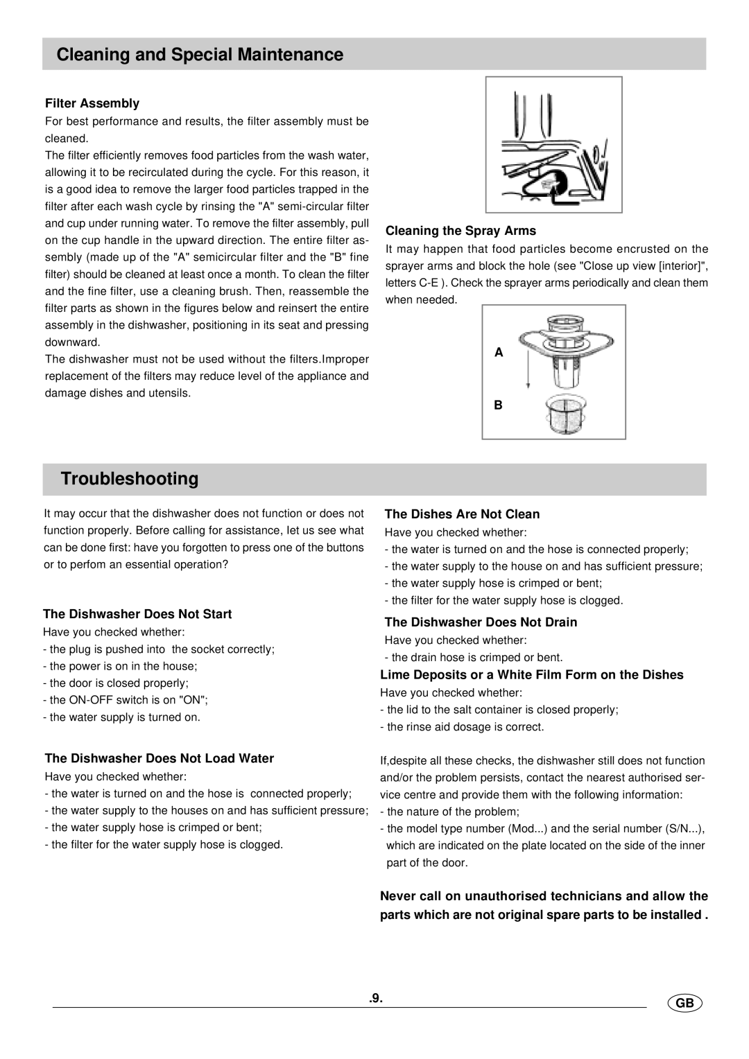 Haier WQP12-BFE manual Cleaning and Special Maintenance, Troubleshooting 