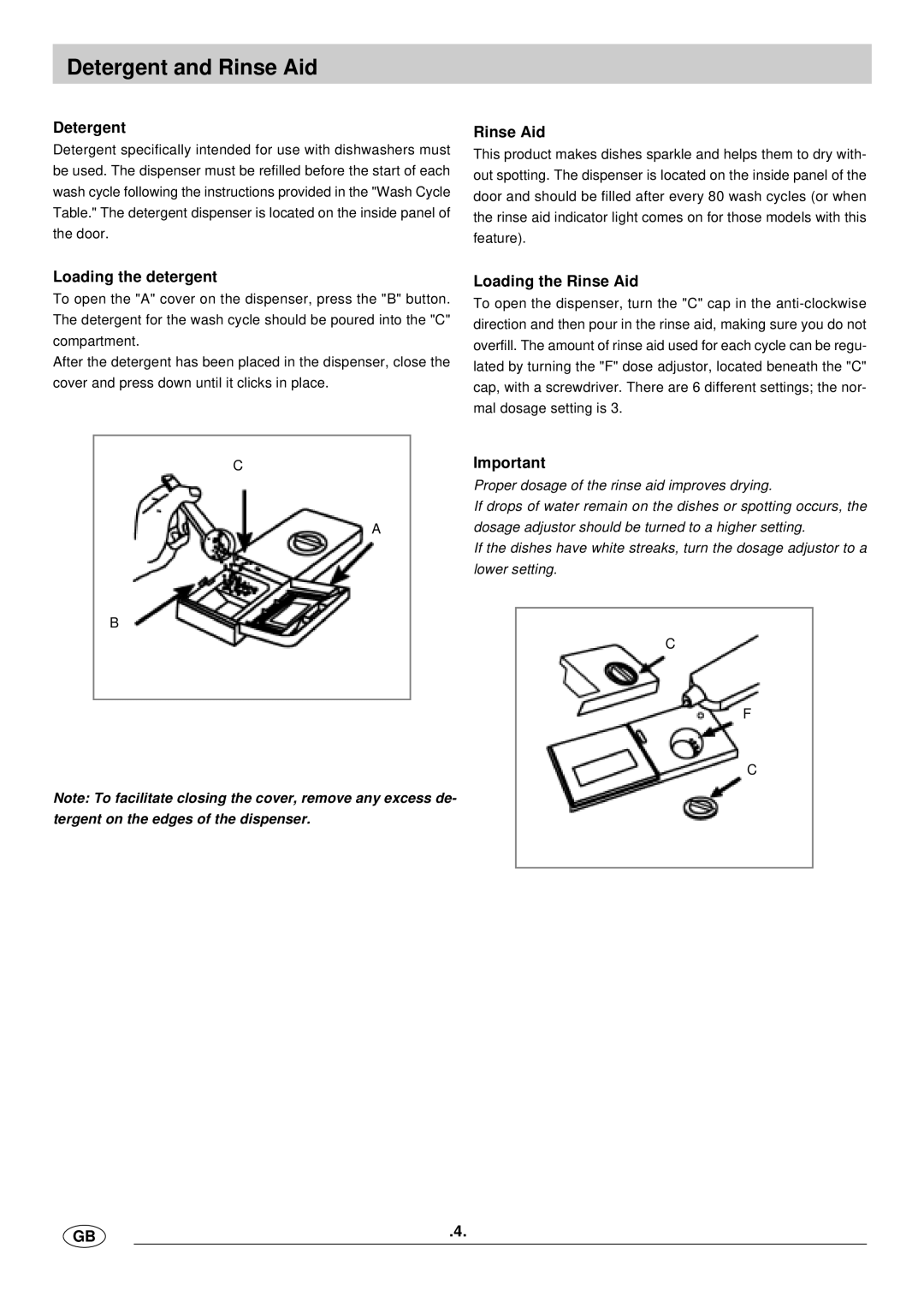 Haier WQP12-BFE manual Detergent and Rinse Aid, Loading the detergent, Loading the Rinse Aid 