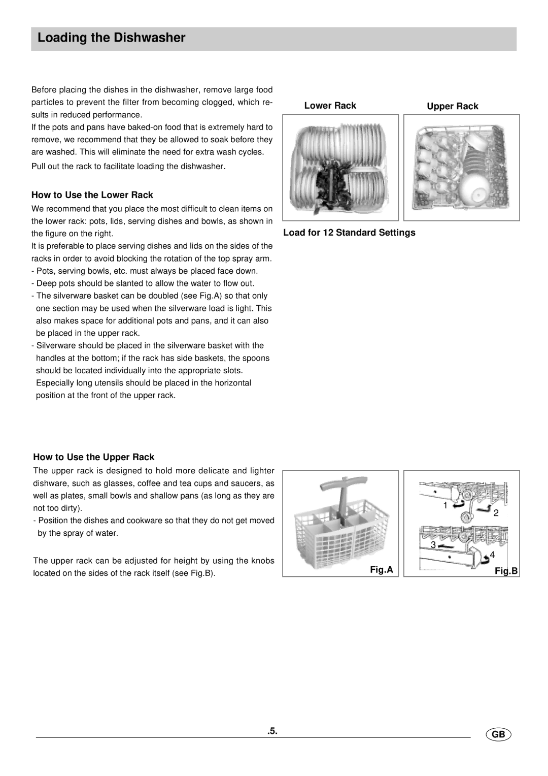 Haier WQP12-BFE Loading the Dishwasher, Lower Rack Upper Rack, How to Use the Lower Rack, Load for 12 Standard Settings 