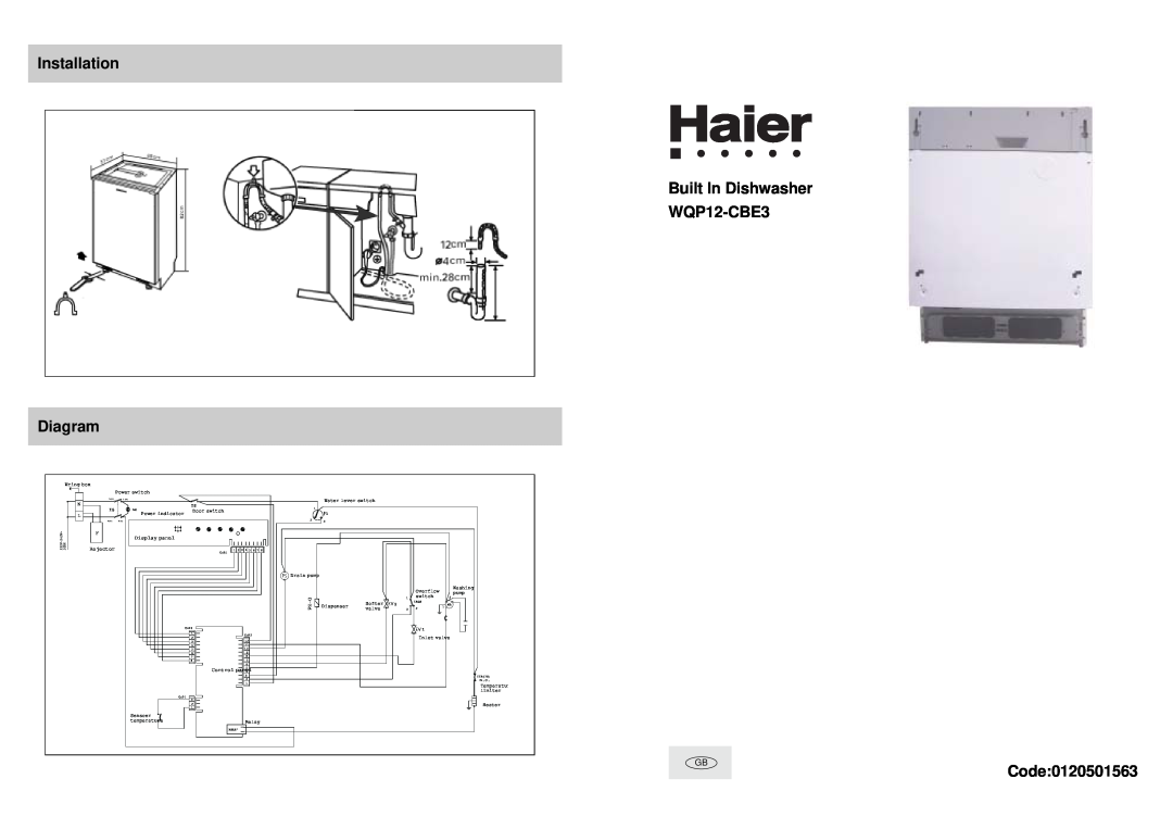 Haier manual Installation Diagram, Built In Dishwasher WQP12-CBE3, Code0120501563 