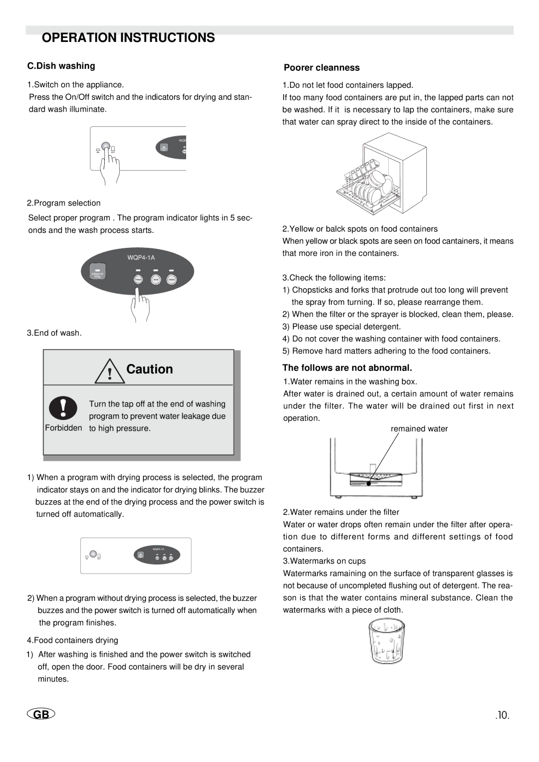 Haier WQP4-1A manual Dish washing, Poorer cleanness, Follows are not abnormal 